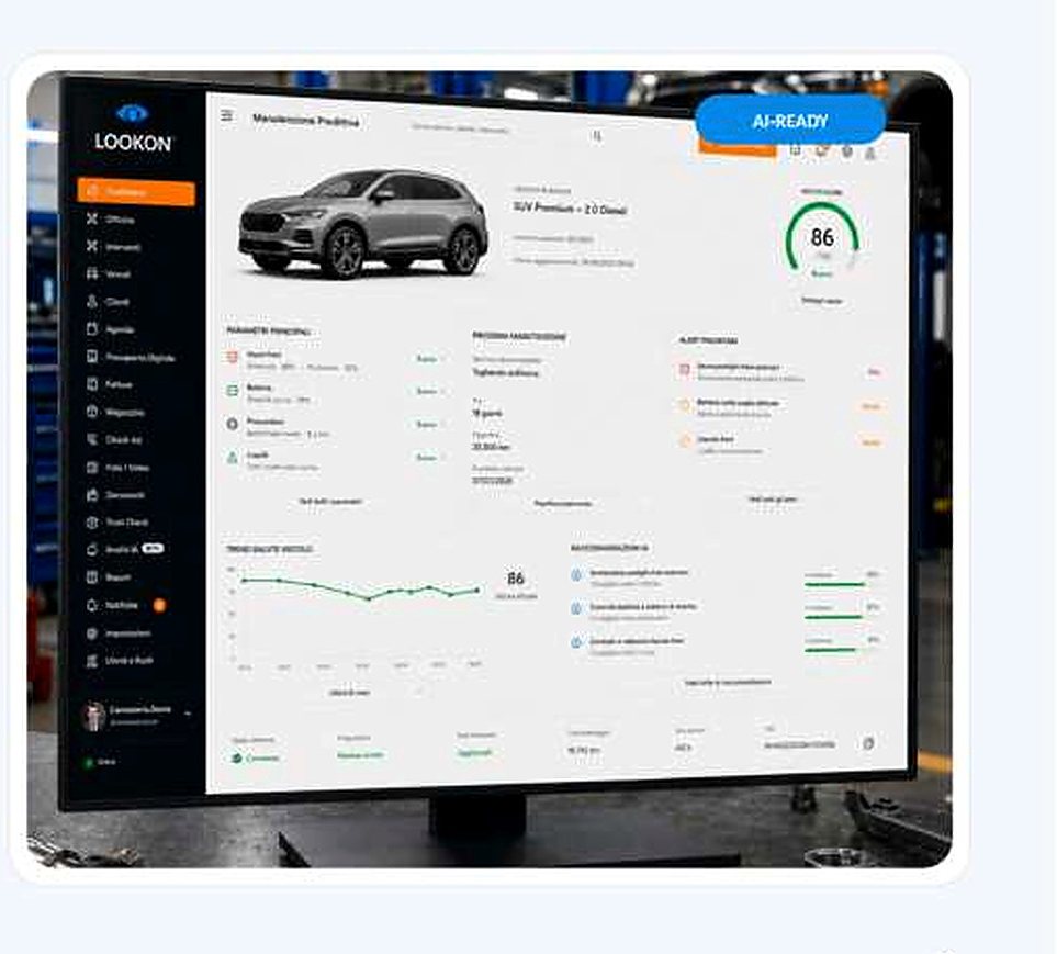 Dashboard con insight predittivi e raccomandazioni sullo stato del veicolo