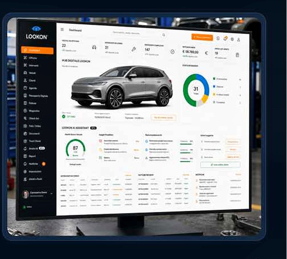 Dashboard del DMS LOOKON con carichi di lavoro, interventi in corso e indicatori
