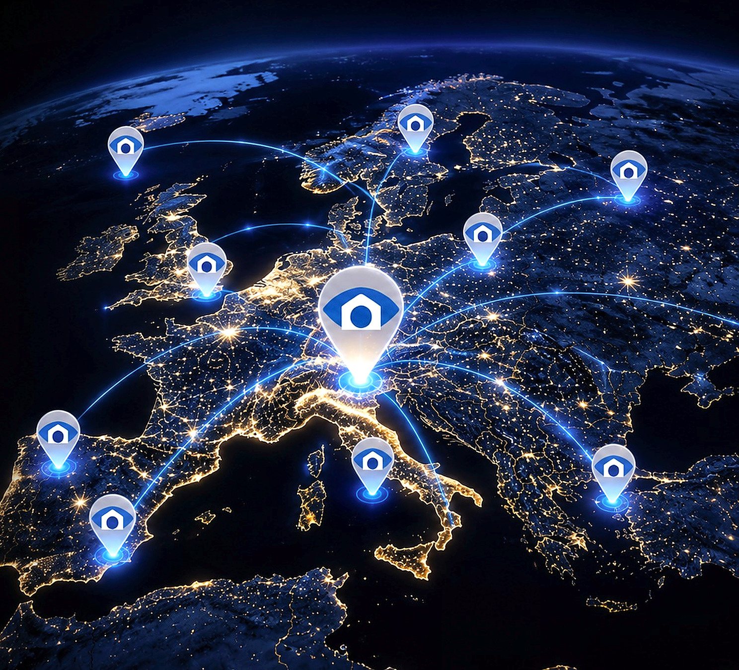 Mappa dell'Europa con i nodi del network LOOKON collegati tra loro