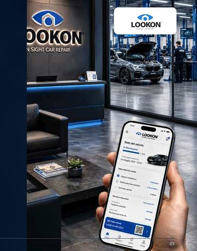 App LOOKON che mostra l'avanzamento delle fasi di lavorazione con orari e stati